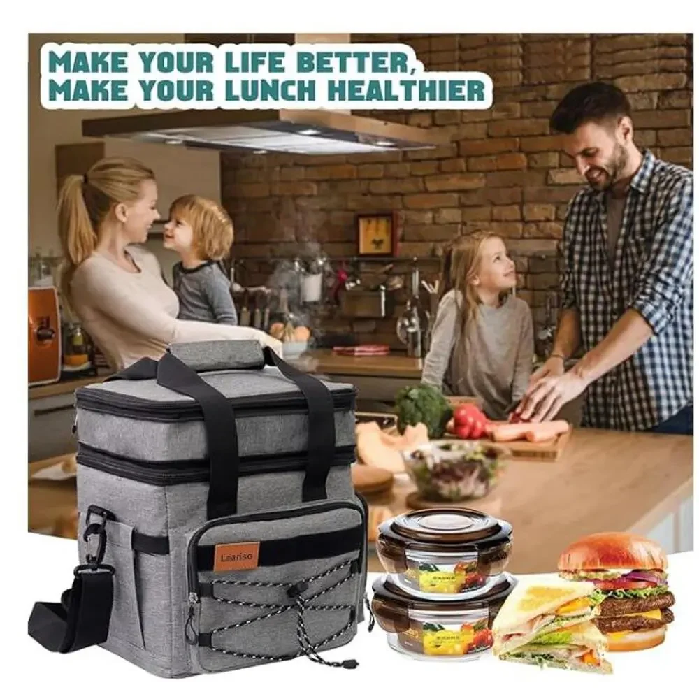 2-Tier Reusable Insulated Lunch Box with Strap, Leakproof